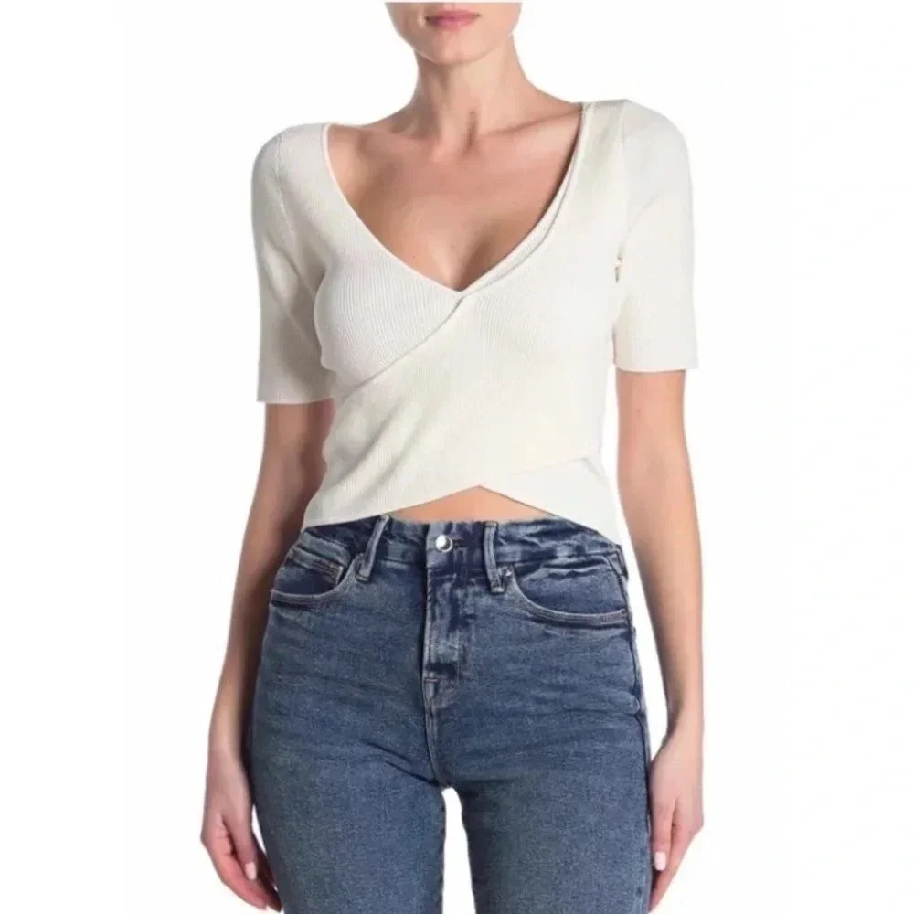 Good American Criss Cross Crop Top White Size 2 NWT New